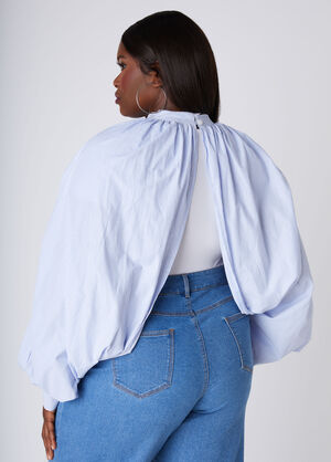 Striped Poplin Shrug, White image number 1