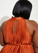 Accordion Pleated Satin Maxi Dress, Caramel image number 3