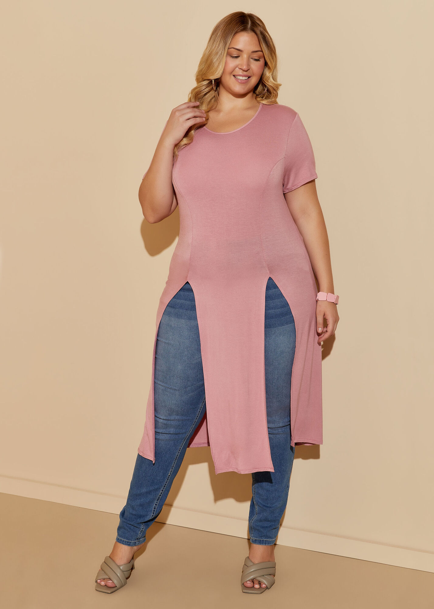 Plus Size Front Split Jersey Duster, Pink, 18/20 - Ashley Stewart