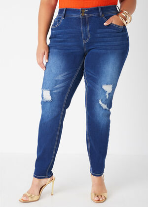 Distressed High Waist Skinny Jeans, Lt Sky Blue image number 0