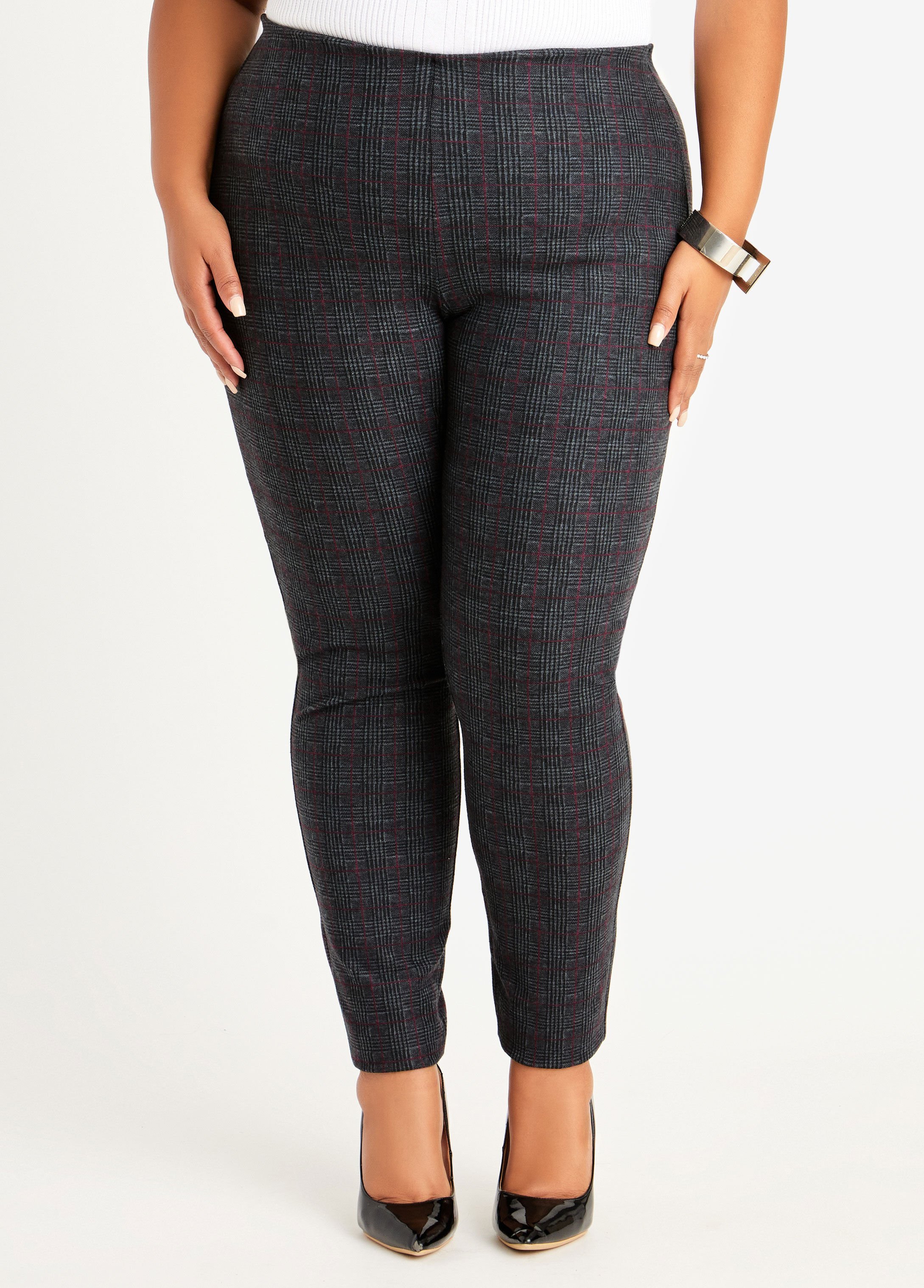 plus size plaid skinny pants