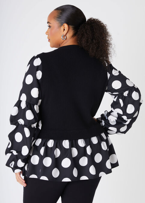 Polka Dot Paneled Sweater, Black image number 1