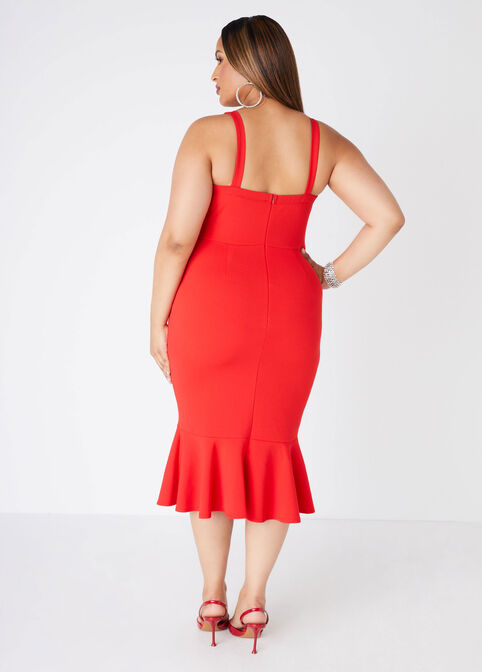 Flounced Bodycon Dress, Goji Berry image number 1