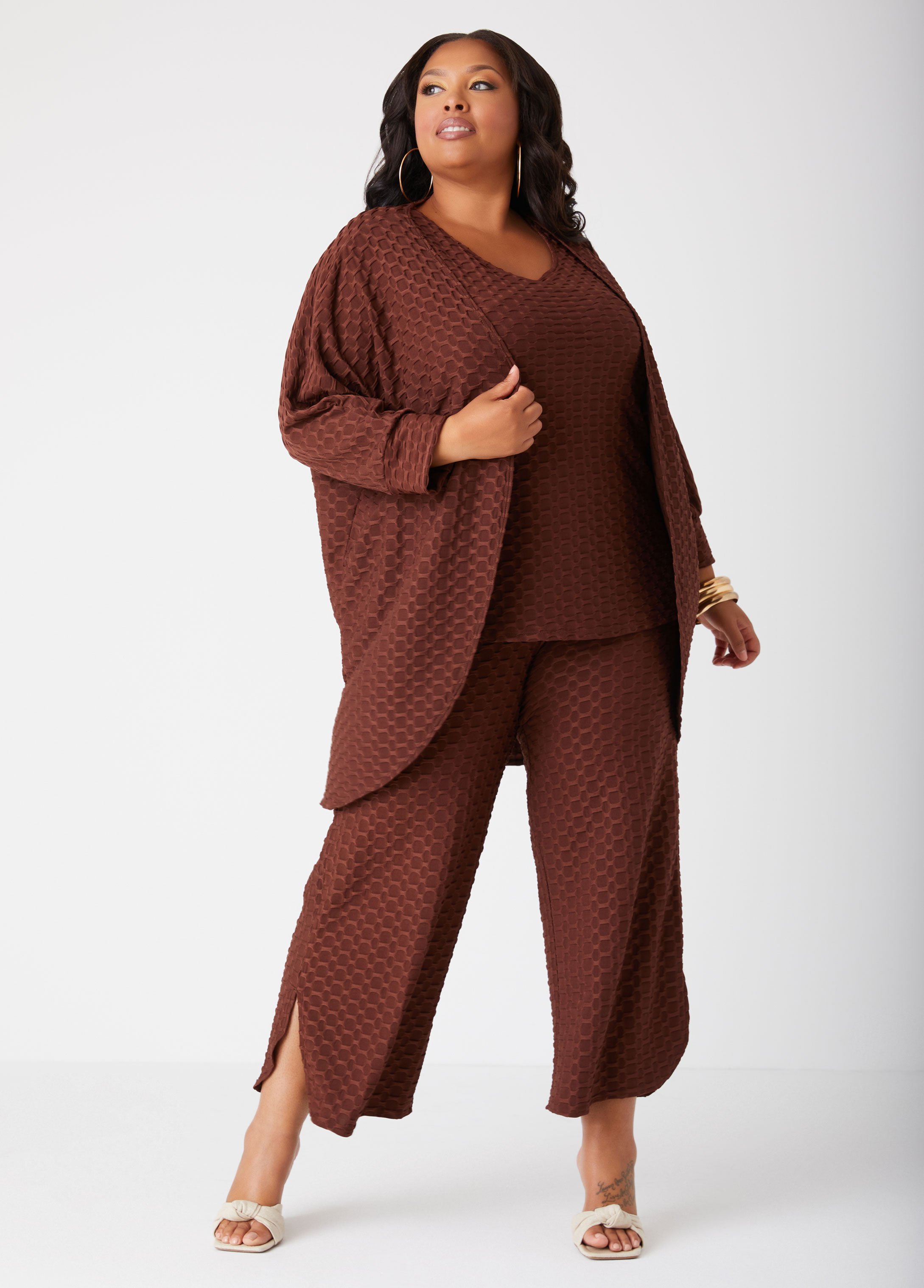 Honeycomb Knit Wide Leg Pants