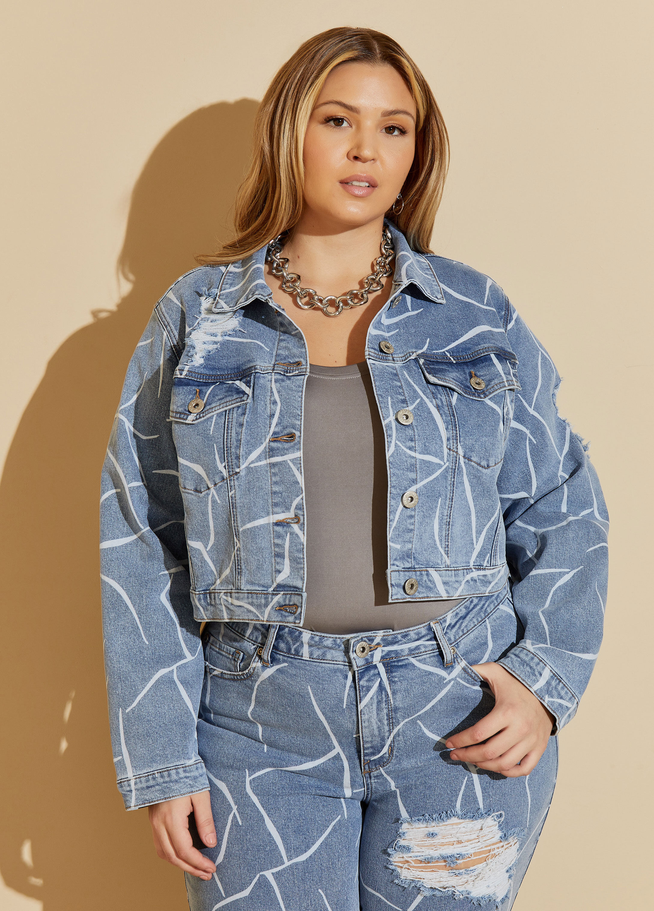 Buy Happening Plus Size Women Baggy Fit ( Loose Fit) Soft Denim Crop Jacket  - Faded Mid Blue Color - Non Stretch Fabric to Fit Bust Size (XL)42