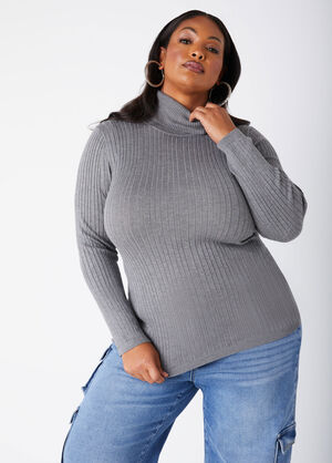 Ribbed Turtleneck Pullover Sweater, Heather Grey image number 0