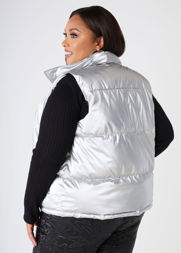 Metallic Puffer Vest, Silver image number 1