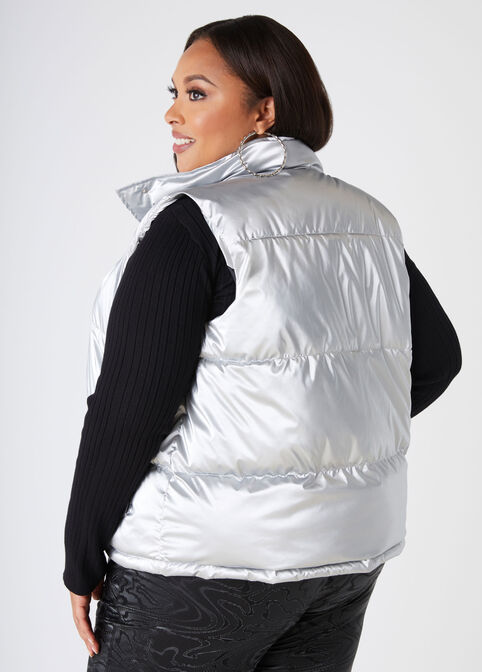 Metallic Puffer Vest, Silver image number 1