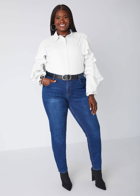 Ruffle Trimmed Collared Shirt, White image number 2