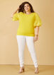 Puff Sleeved Paneled Textured Top, Maize image number 3