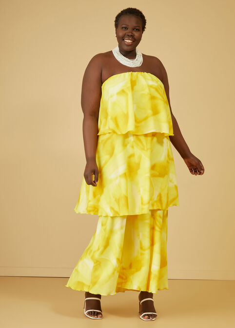 Strapless Watercolor Tiered Dress, Maize image number 0