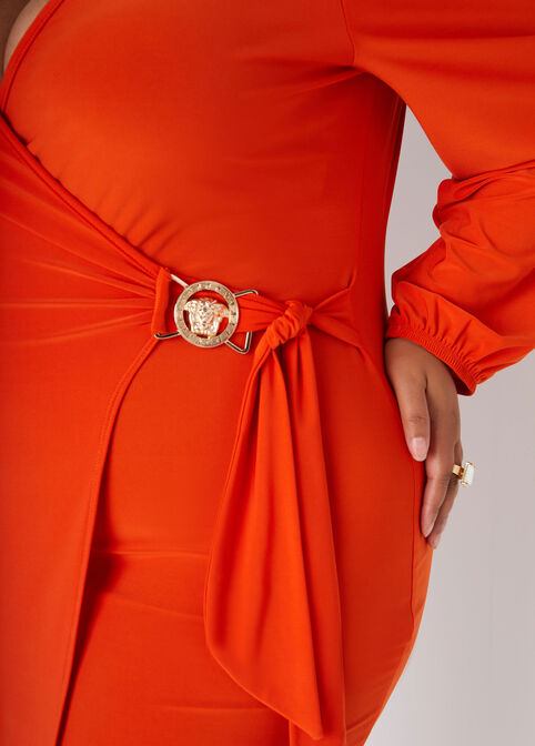 Embellished Faux Wrap Dress, Pureed Pumpkin image number 2