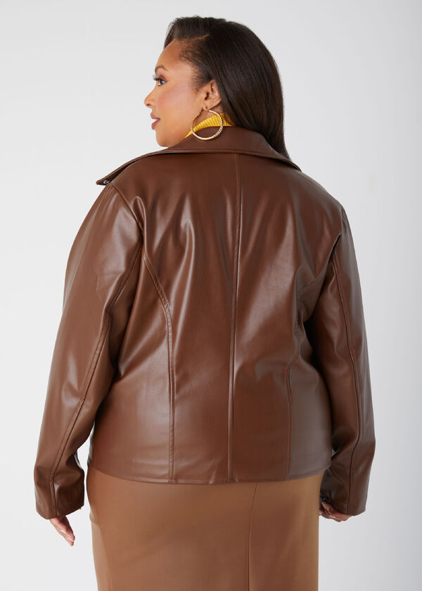 Moto Faux Leather Jacket, Potting Soil image number 1