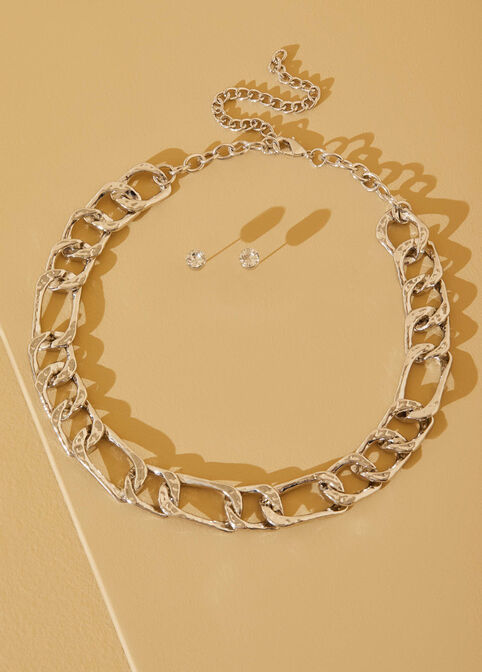 Hammered Chain Necklace Set, Silver image number 0