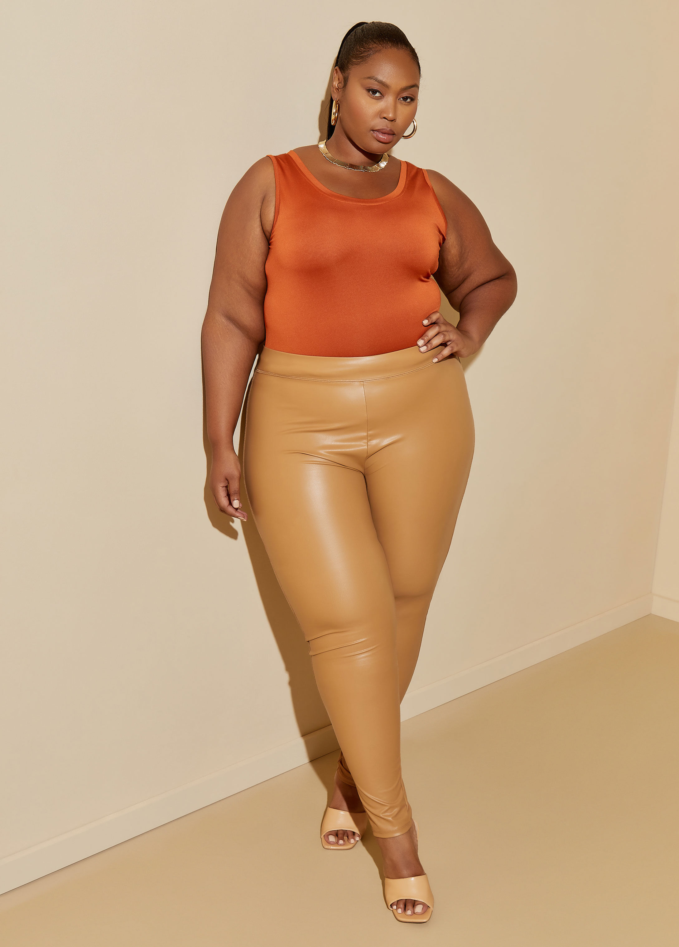 Leather-Look Panel Leggings | Apricot Clothing