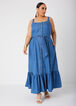 Flounced Chambray Maxi Dress, Dk Rinse image number 3