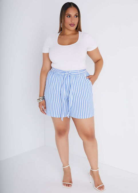 Striped Gauze Shorts, Blue image number 3