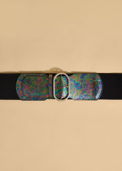 Iridescent Snake Effect Belt, Black image number 1