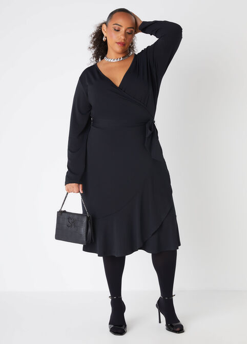 Flounce Faux Wrap Dress, Black image number 2