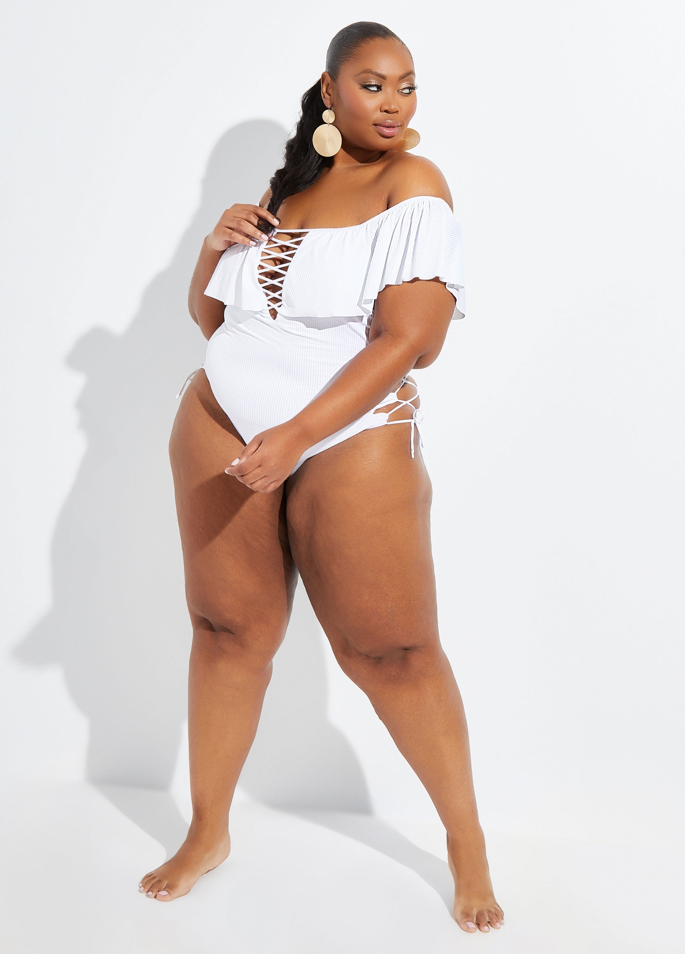 Off the shoulder swim top 2024 plus size