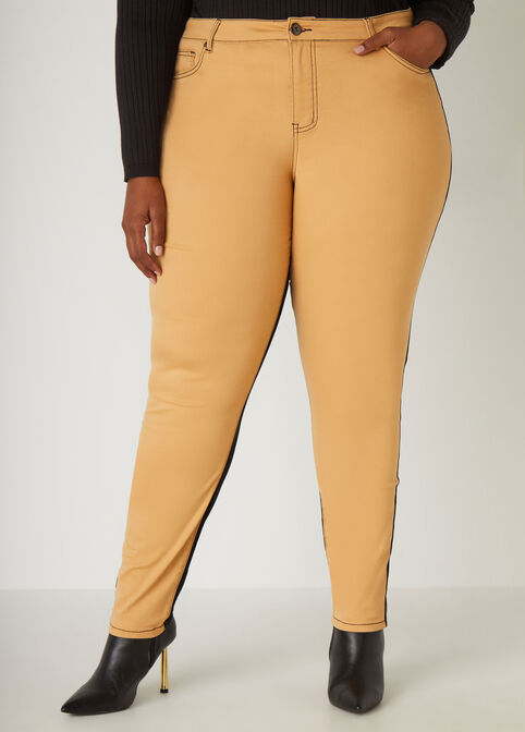 Mid Rise Two Tone Jeggings, Black Combo image number 2