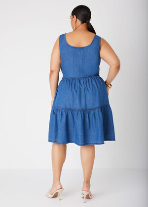 Lace Up Chambray Dress, Denim Blue image number 1