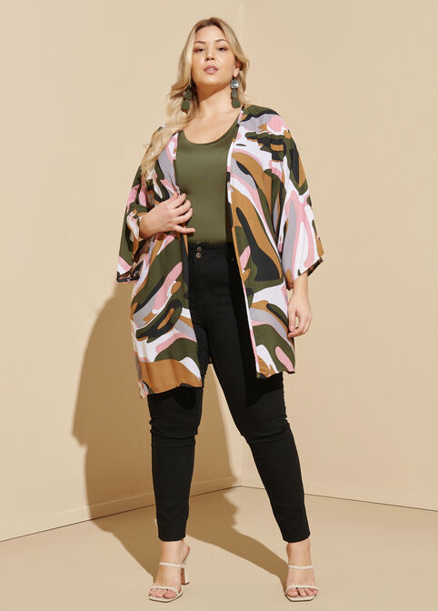 Camo Print Crepe Kimono, Multi image number 3