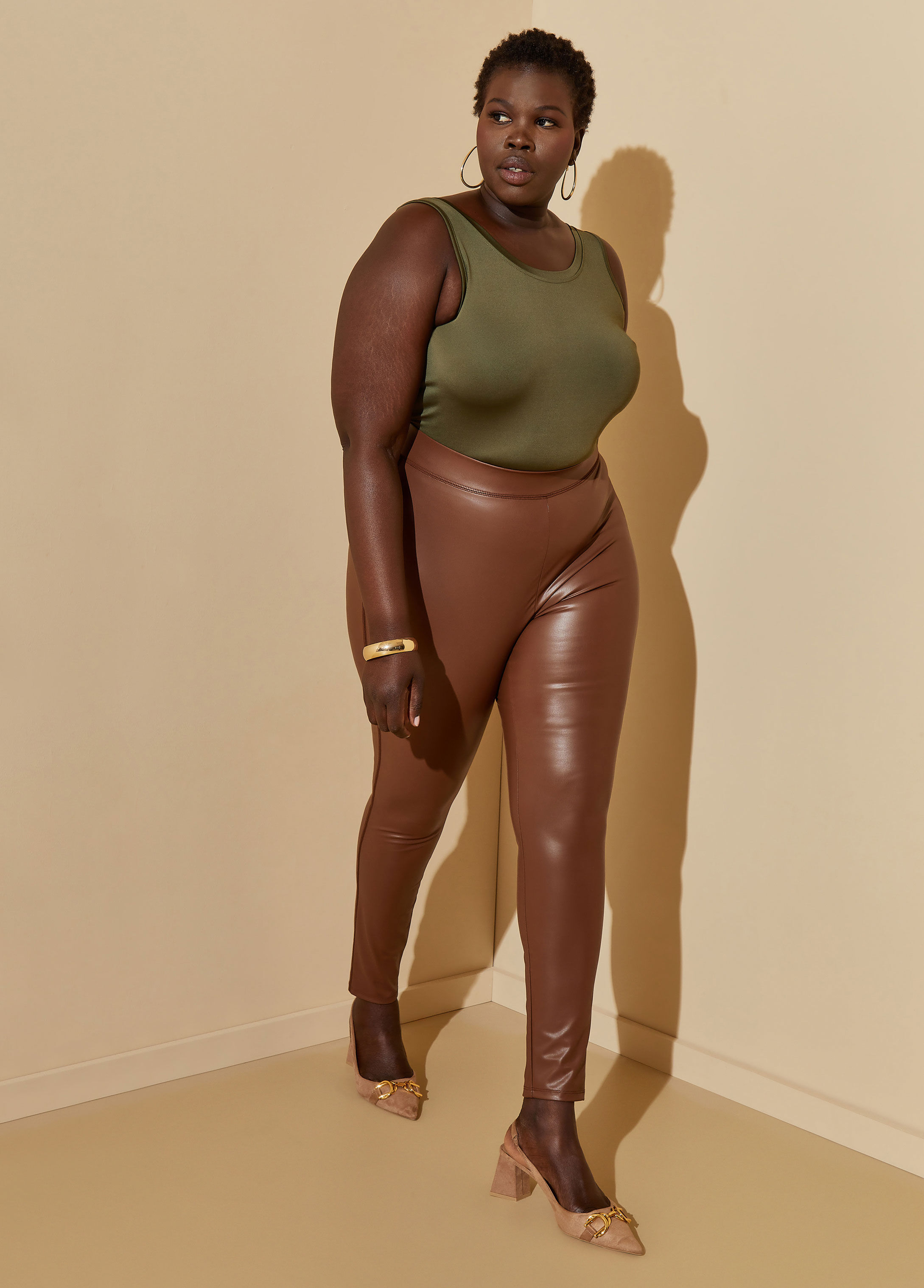 Women’s Solid Color Plus Size Faux Leather Coated Leggings