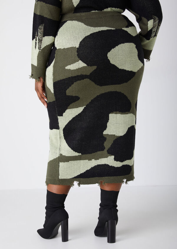 Distressed Camo Midaxi Skirt, Olive image number 1