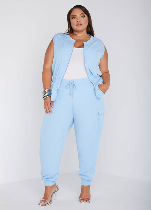 Mid Rise Drawstring Cargo Joggers, POWDER BLUE image number 0