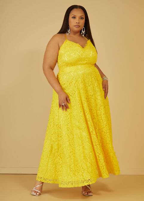 Corded Lace Maxi Dress, Maize image number 0