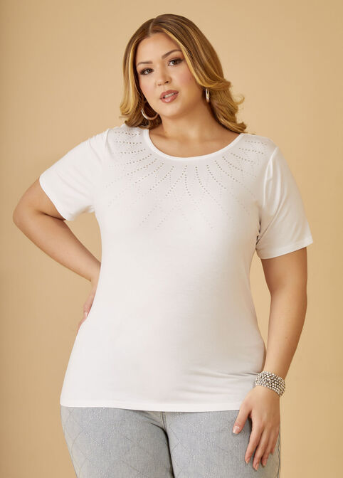 Crystal Embellished Jersey Tee, White image number 0