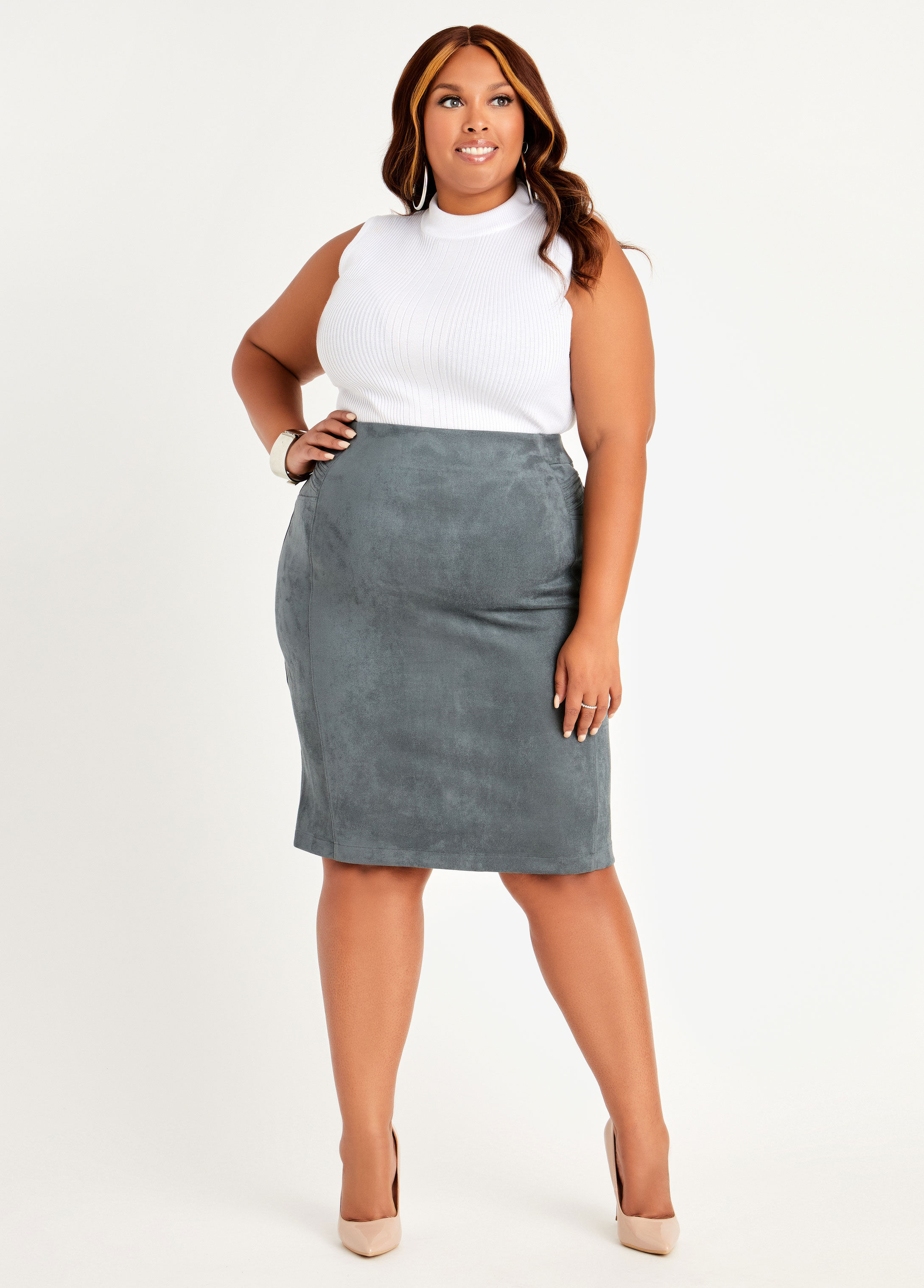 plus size faux suede skirt