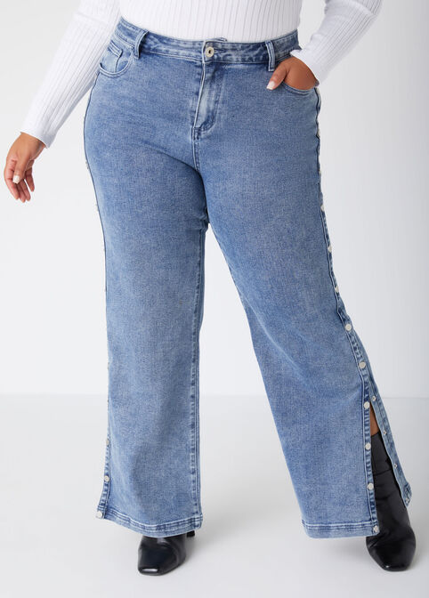 Studded Wide Leg Jeans, Lt Sky Blue image number 0