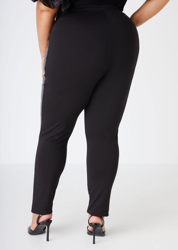 Faux Leather Paneled Leggings, Black image number 1