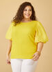 Puff Sleeved Paneled Textured Top, Maize image number 0