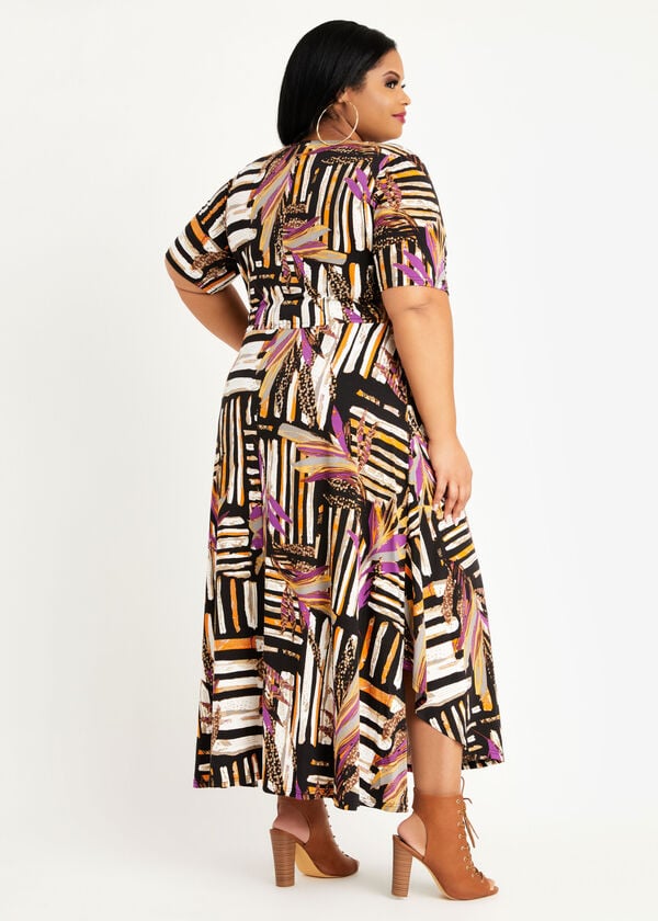 Plus Size Tall Mix Print Belted Wrap Asymmetric Party Work Maxi Dress