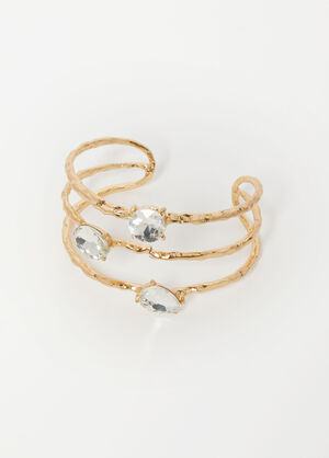 Crystal Hammered Gold Tone Cuff, Gold image number 1