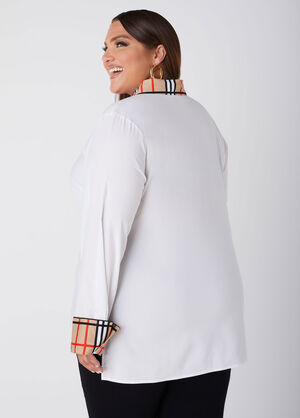 Plaid Paneled Poplin Shirt, White image number 1