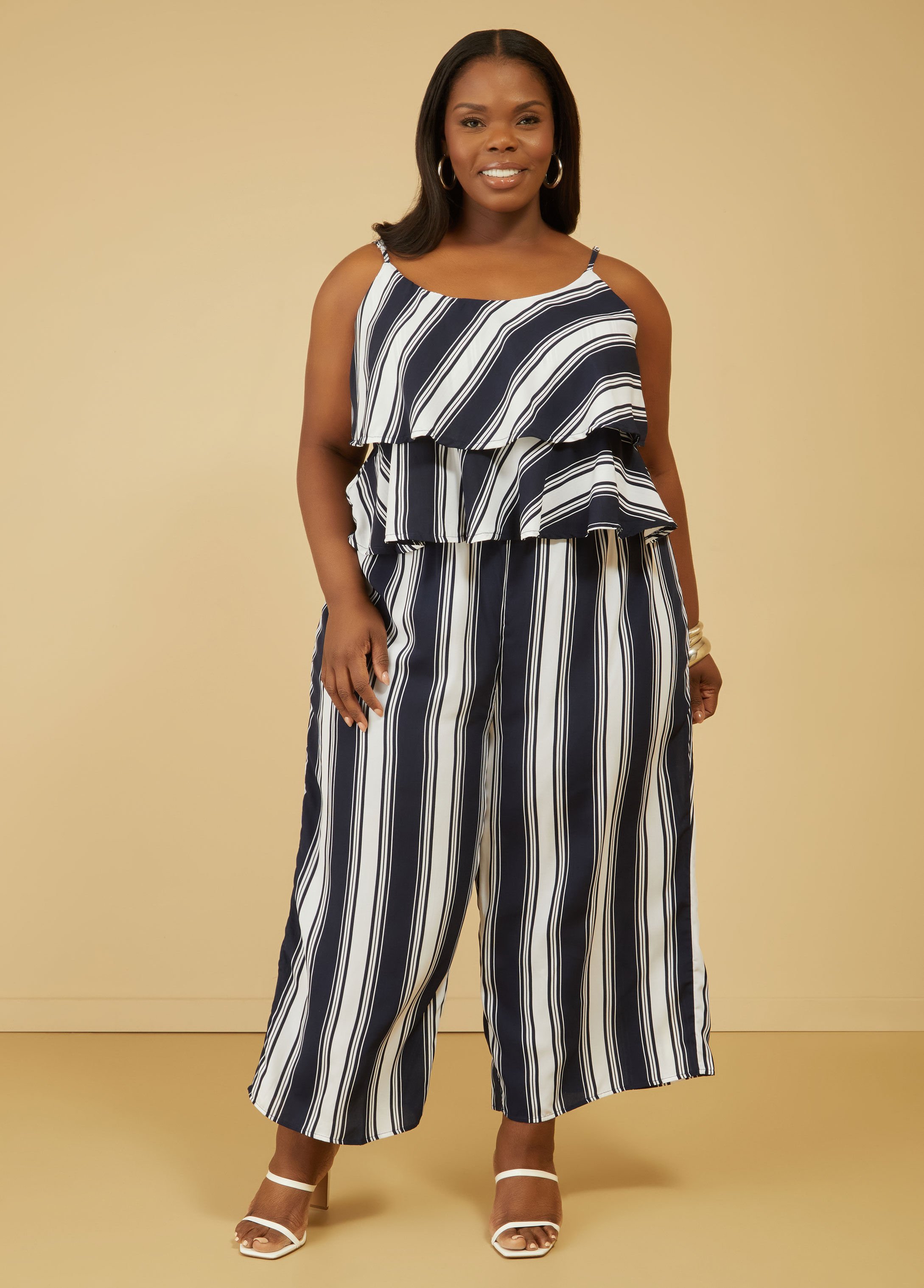 Flounced Striped Wide Leg Jumpsuit