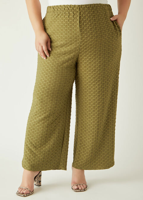 Honeycomb Knit Wide Leg Pants, Green image number 3