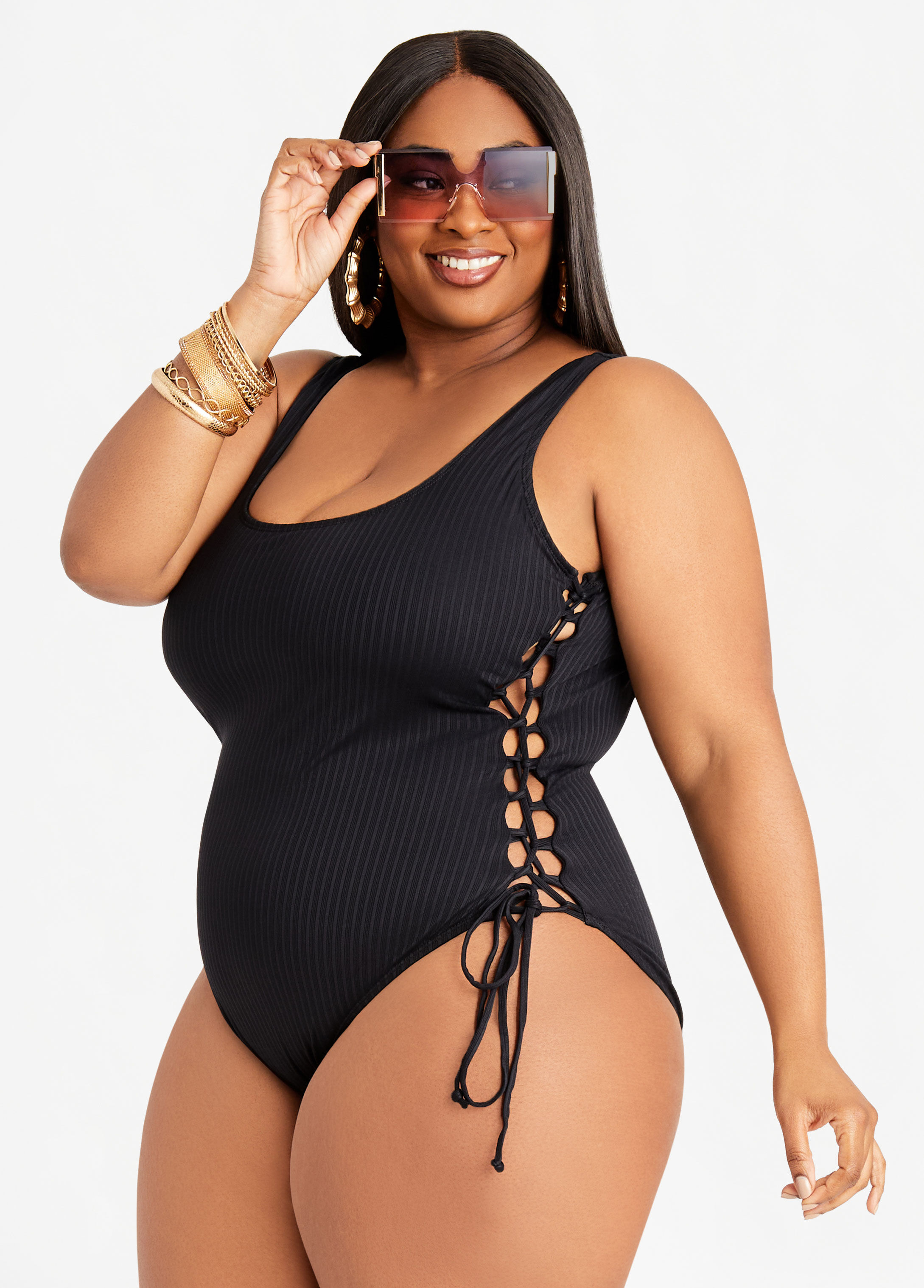 lace up side swimsuit