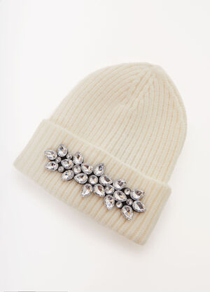 Crystal Applique Ribbed Beanie, Ivory image number 0