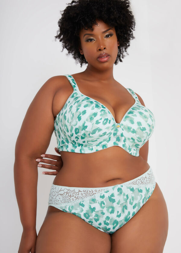 Leopard Print Plunge Butterfly Bra, Green image number 0