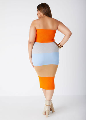 Striped Strapless Bodycon Dress, Multi image number 1