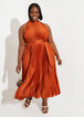 Accordion Pleated Satin Maxi Dress, Caramel image number 0