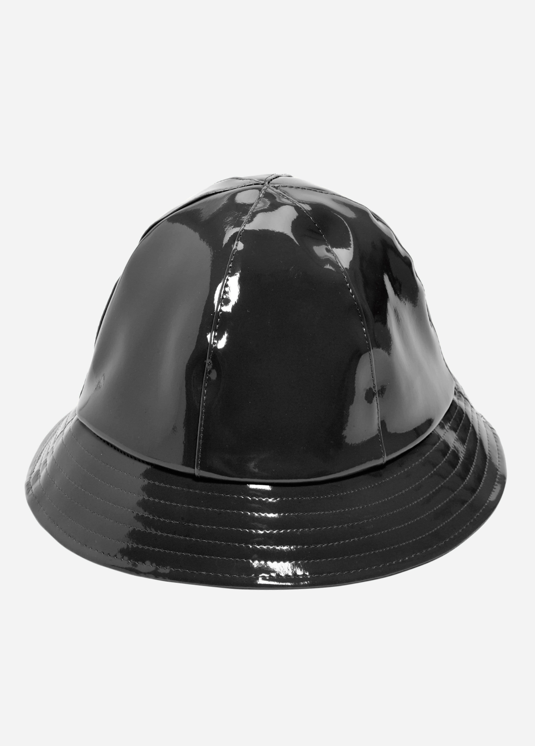 black patent bucket hat