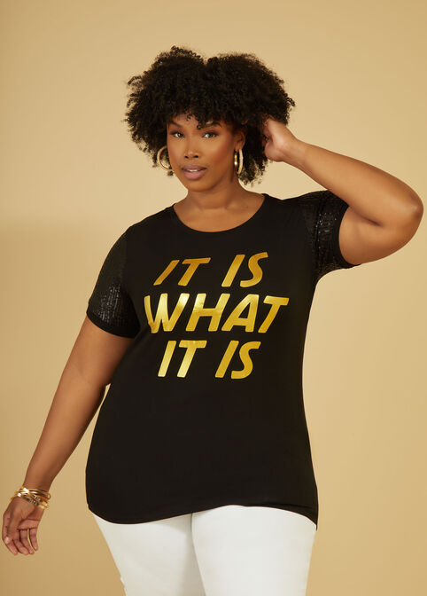 It Is What It Is Embellished Tee, Black image number 0