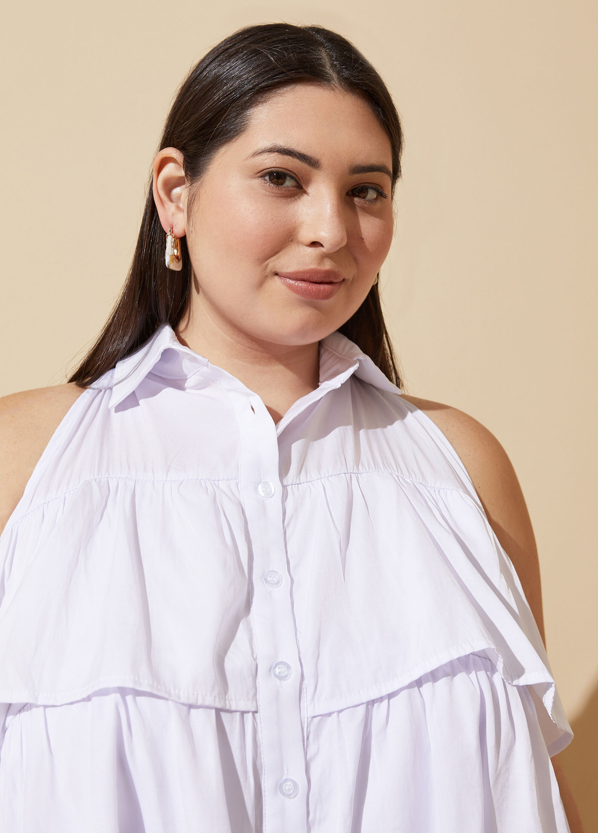 Plus Size Ruffled Blouse Tiered Top Plus Size Top Collared Shirt 9613