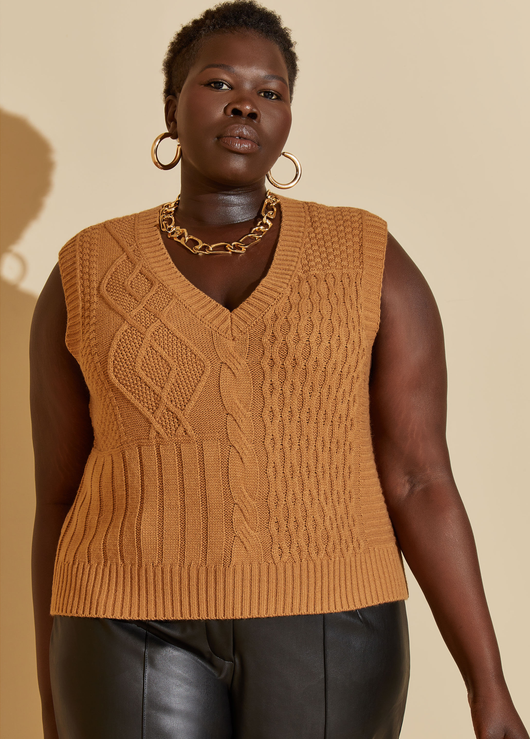 Plus Size Chic Cable Knit Sleeveless Sweater Vests